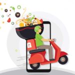 Illustration of a delivery scooter of an online food store