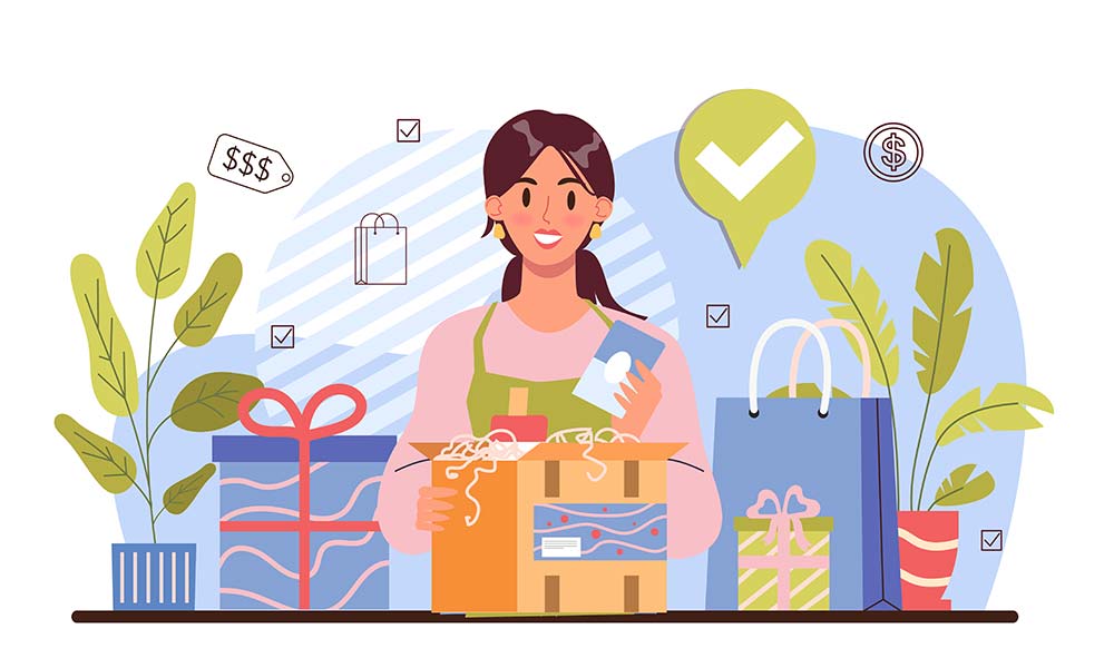A vendor represents an ecommerce store owner selling her products
