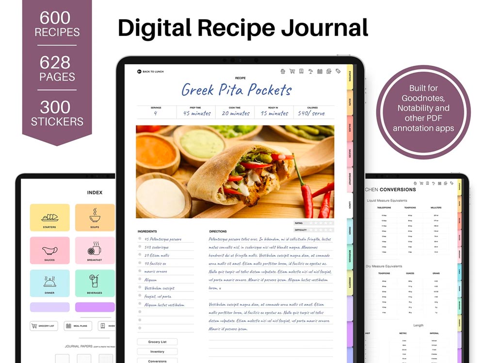 An Etsy digital product listing's cover photo called Digital Recipe Journal