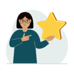 An illustration of a girl holding a star to demonstrate "How To Ask For A Review On Etsy"